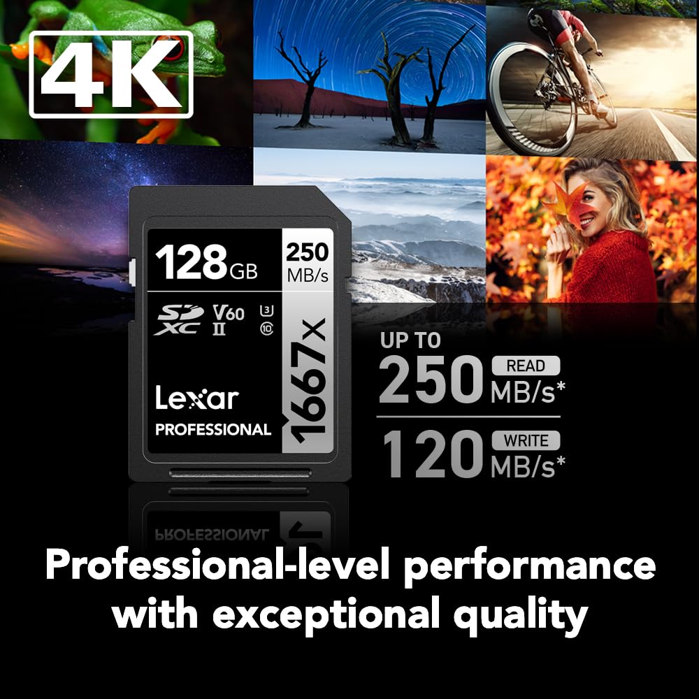 Lexar Tarjetas SDXC UHS-II Profesionales de 1667 x 128 GB (Paquete de 2) Lectura, hasta 250 MB/s para fotógrafos Profesionales, videógrafos, entusiastas (LSD128CBNA16672)