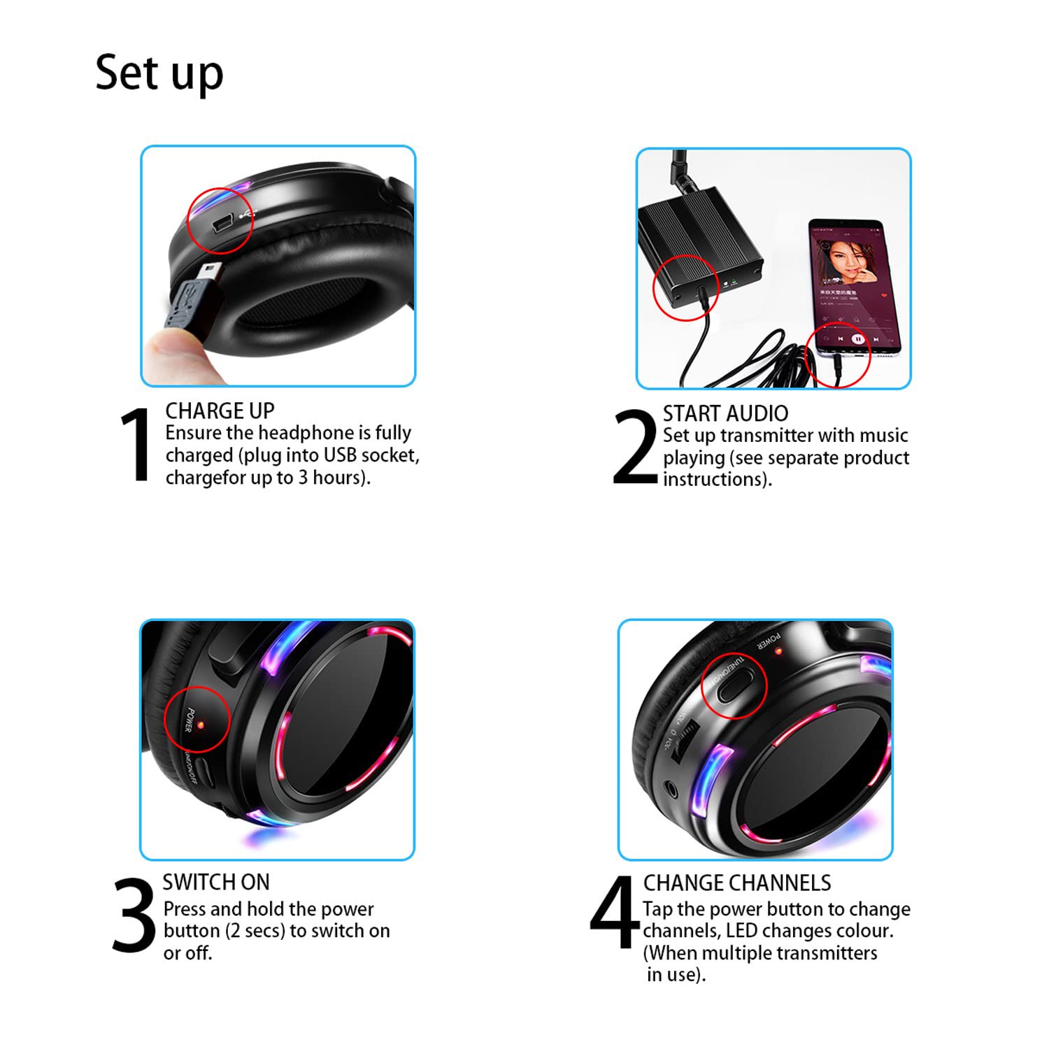 AYVVPII - Auriculares Inalámbricos con LED Silenciosos y RF para Disco Silencioso para iPod MP3 DJ Music Pary Club (30 Auriculares LED + 3 Transmisores)