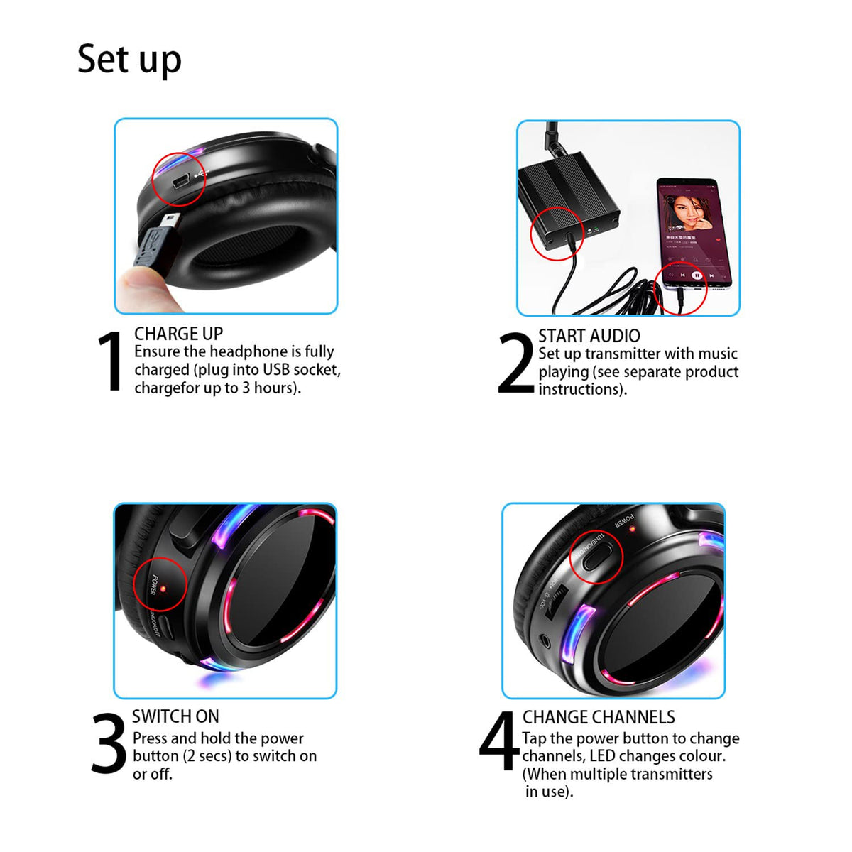 AYVVPII - Auriculares Inalámbricos con LED Silenciosos y RF para Disco Silencioso para iPod MP3 DJ Music Pary Club (30 Auriculares LED + 3 Transmisores)