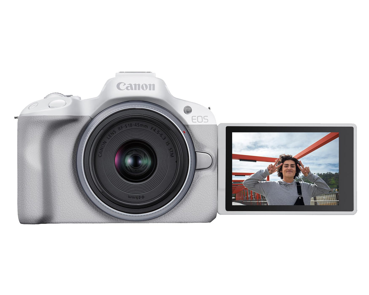 Canon Cámara EOS R50 Blanco con Lente RF-S 18-45mm F4.5-6.3 IS STM