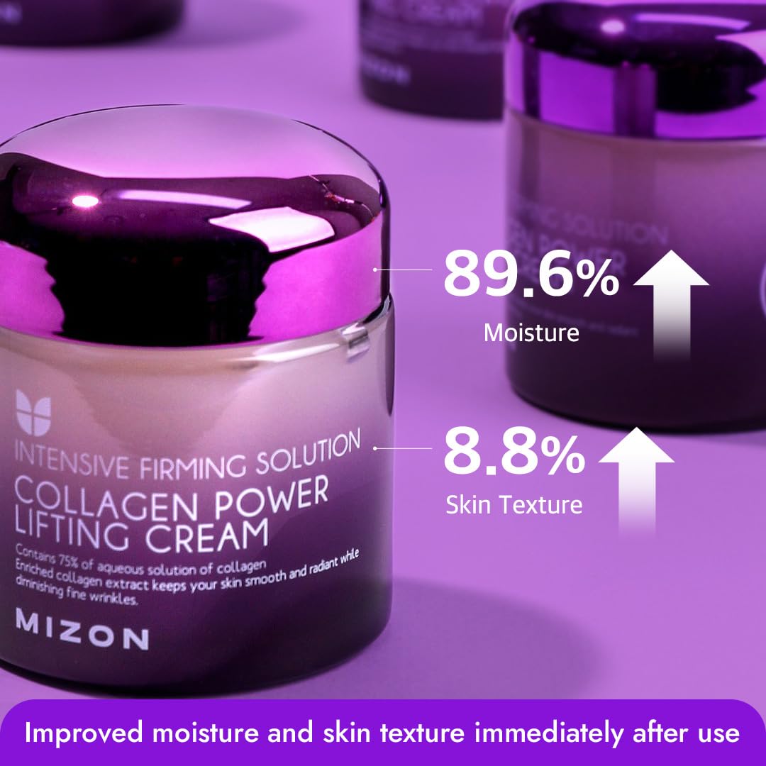 MIZON Crema Hidratante Facial con Colágeno Power Lifting 75 ml - crema facial de noche coreana reafirmante e hidratante con niacinamida, skincare coreano