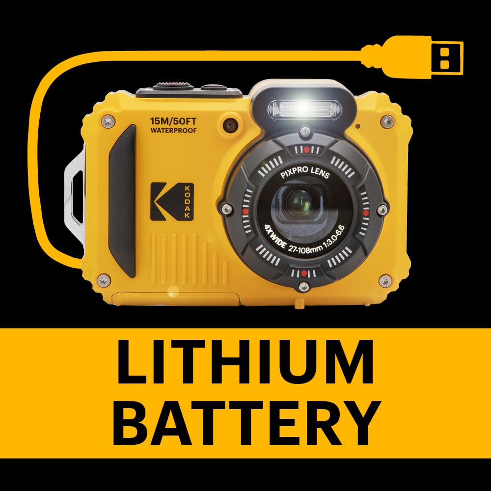 Kodak PIXPRO WPZ2 - Cámara Digital WiFi Resistente al Agua, a Prueba de Polvo, 16 MP, Zoom óptico 4X, 1080P, Full HD, Video, vlogging, LCD de 2.7 Pulgadas (Amarillo)