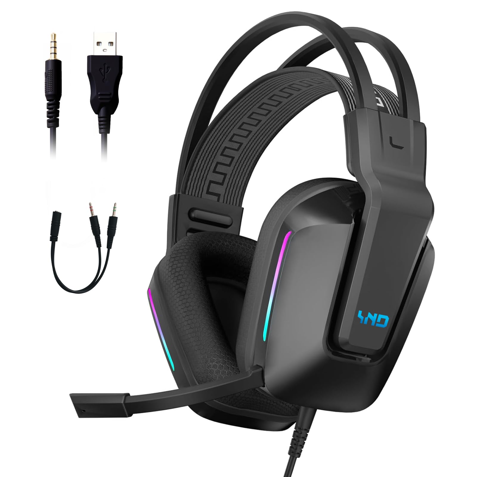 Audífonos de diadema, Audifonos con micronofono, 3.5mm Audio Jack, Almohadillas de espuma viscoelástica para los oídos, Audifonos Alambrico para Nintendo Switch Xbox Series X PS4 PS5 PC Mac, negro