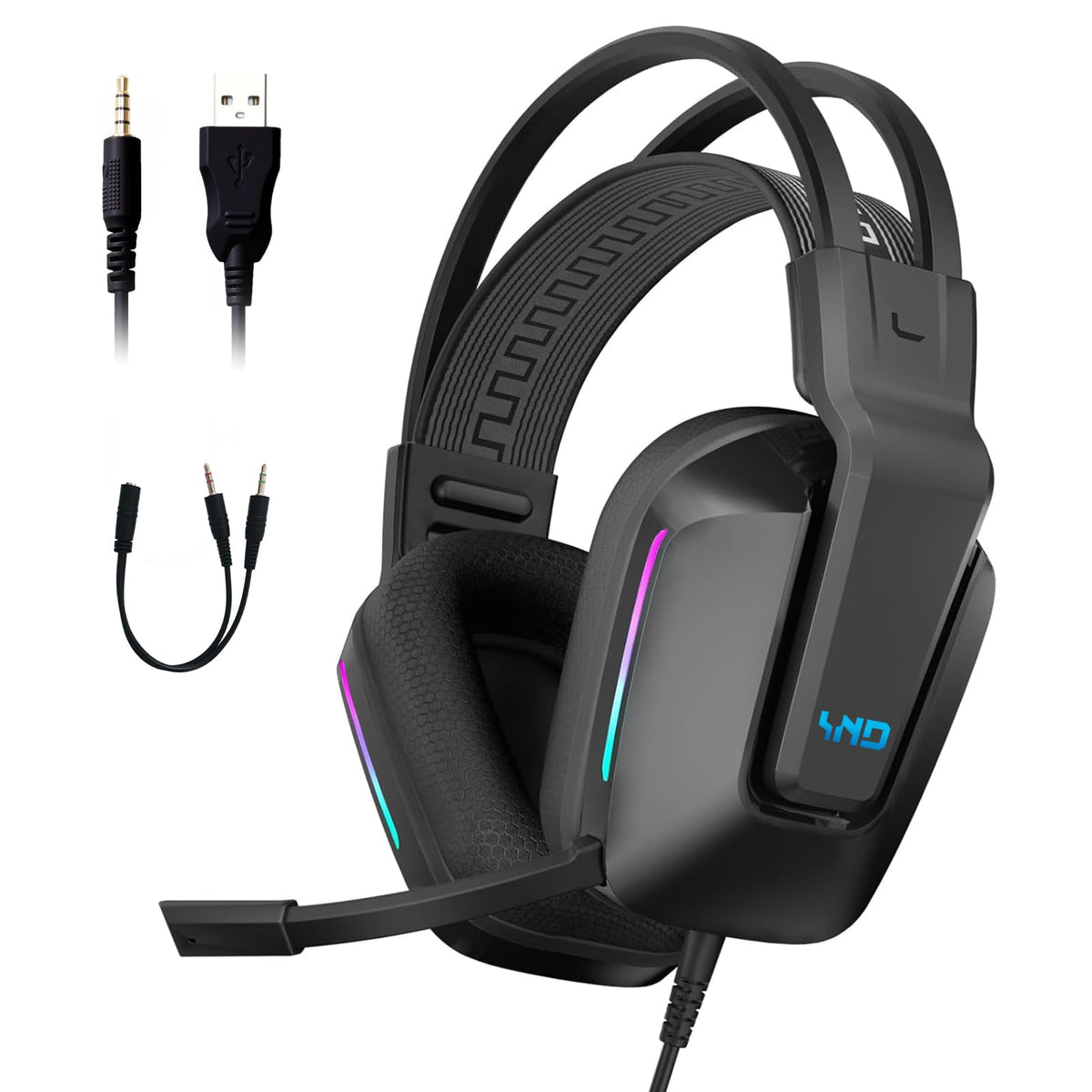 Audífonos de diadema, Audifonos con micronofono, 3.5mm Audio Jack, Almohadillas de espuma viscoelástica para los oídos, Audifonos Alambrico para Nintendo Switch Xbox Series X PS4 PS5 PC Mac, negro