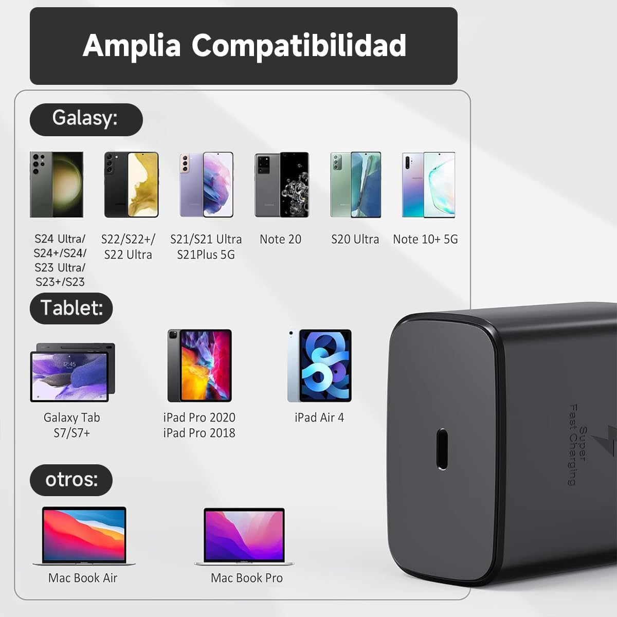 EYNSHOO Cargador Tipo C, Carga Rápida 45W para Cargador Samsung Tipo C, para Galaxy S25 Ultra/S25+/S25/S24 Ultra/S24+/S24/S23 Ultra/S23+/S23/S22+/S22/S21+/Note 10, Galaxy Tab S10/S9/S8, con Cable 1.8m