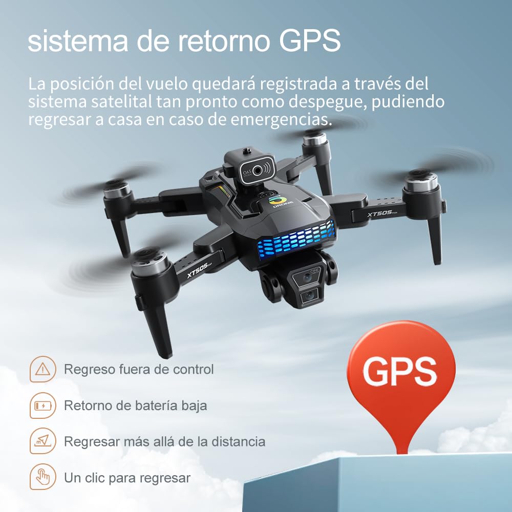 Dron Plegable con GPS 5G, Cámara Dual Wi-Fi 4K, Gimbal Servo, Motor Sin Escobillas, Vuelo Inteligente, Prevención de Obstáculos y Larga Duración de Batería x 3