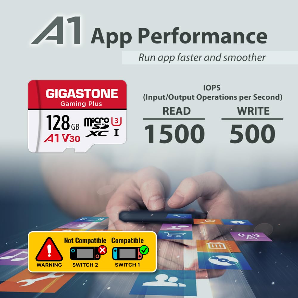 Gigastone 128GB Tarjeta de Memoria Micro SD, Gaming Plus, Compatible con Nintendo Switch, Alta velocidad 100MB/s, Grabación de video 4K, Micro SDXC UHS-I A1 Clase 10