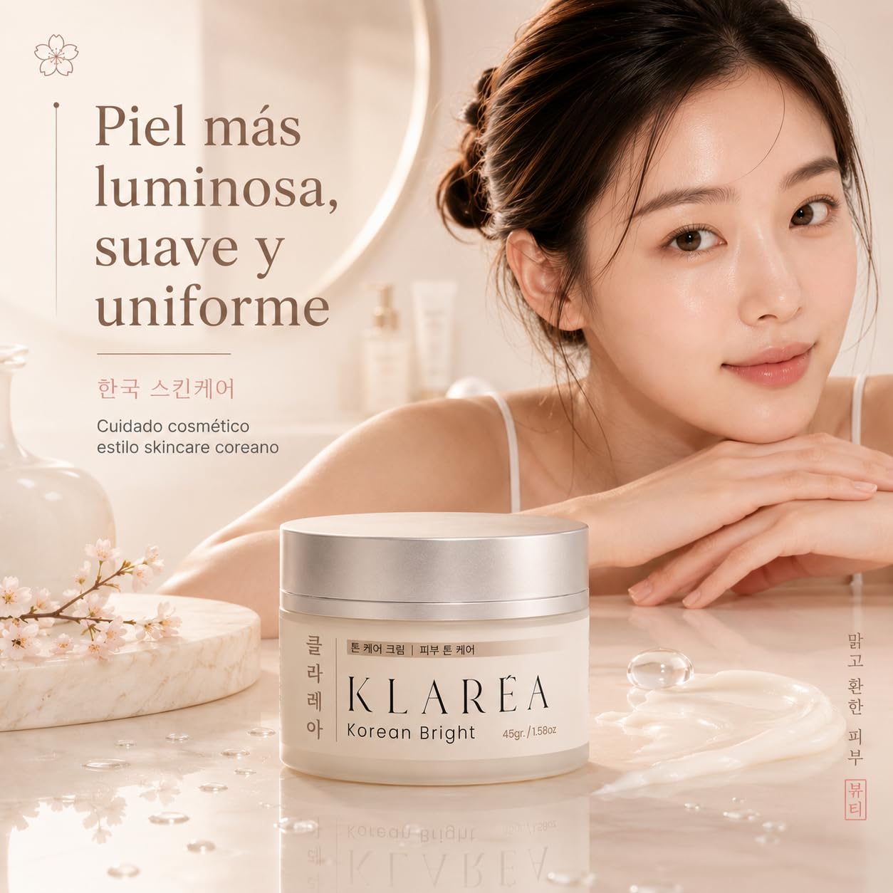KLARÉA Korean Bright 45g - Crema Aclaradora Cosmética K-Beauty Corea para Manchas, Zonas Oscuras y Tono Desigual - Uso Facial y Corporal para Axilas, Codos, Rodillas, Cuello y Manos