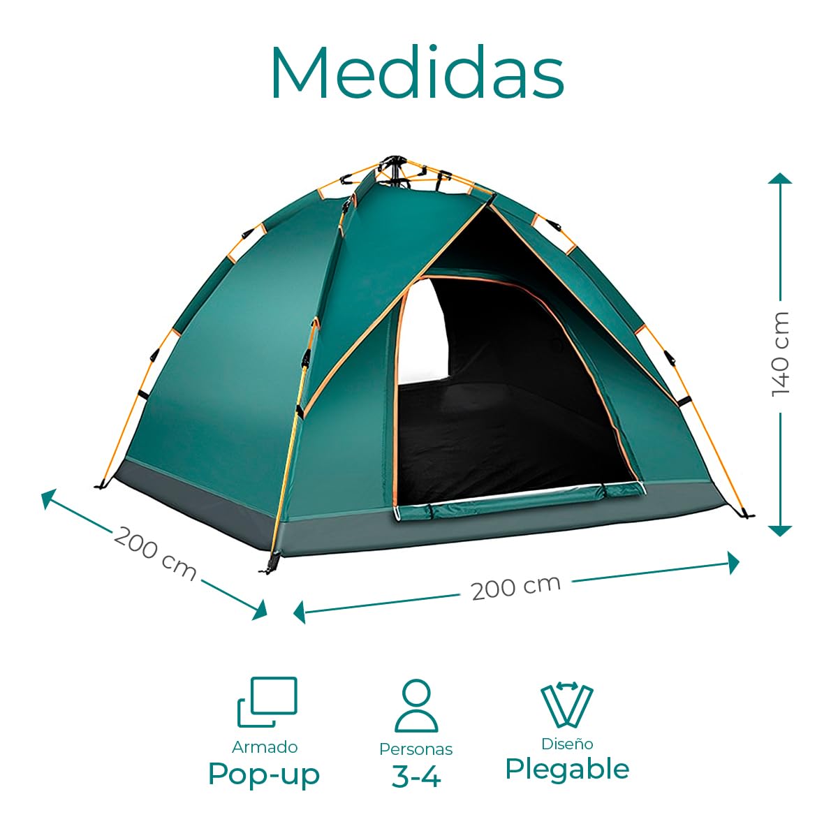 Raganet, Casa de Campaña para 3/4 Personas, Carpa Plegable de 2 Entradas, Tienda de Camping de 180cm X 140cm, Material Impermeable, Armado Sencillo, Bolsa de Almacenamiento