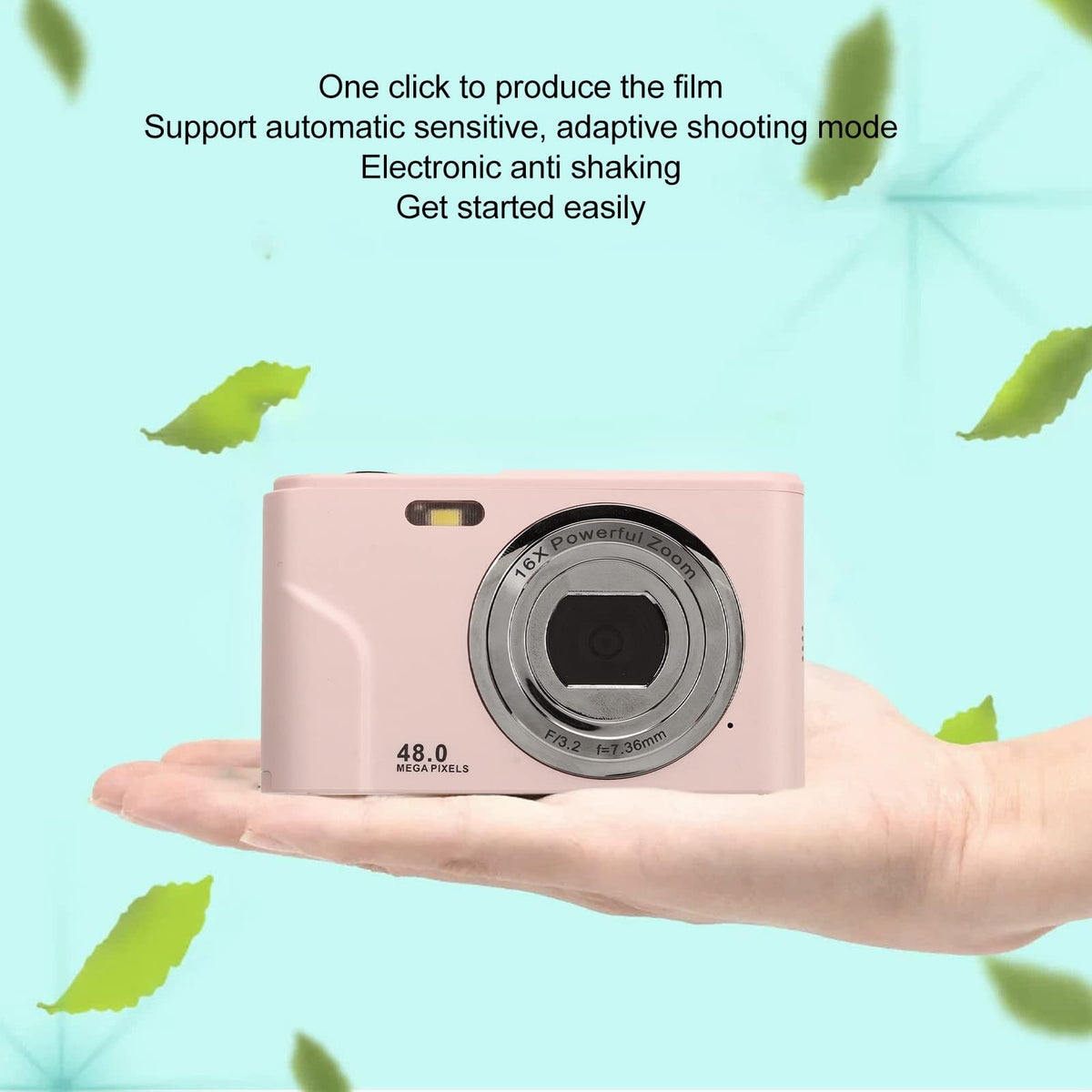 Cámara Digital, HD 1080P 48MP Vlogging Cámara para Niños Videocámara con Pantalla IPS de 2,4 Pulgadas, Zoom 16X Autofocus Compacto Mini Cámara de Bolsillo Regalos para Estudiantes (hada rosa)