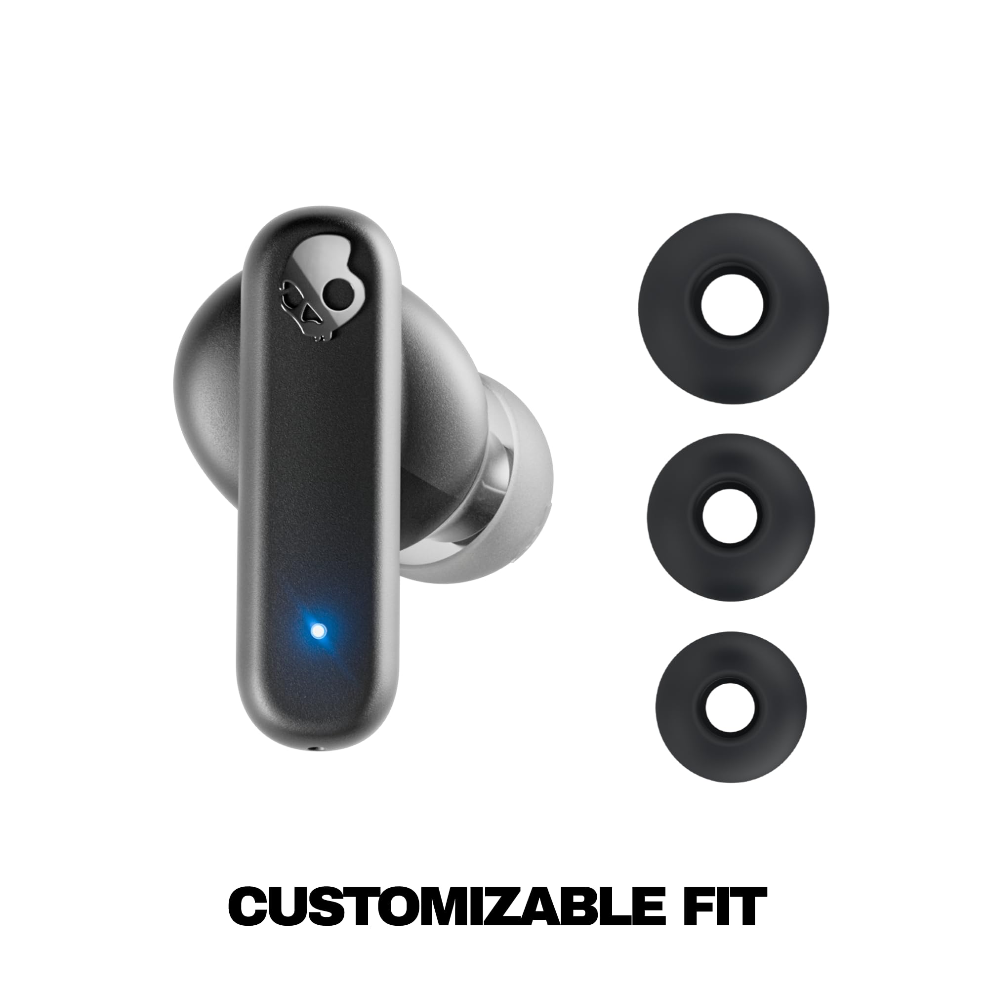 Skullcandy Smokin' Buds Auriculares In-Ear Inalámbricos, 20 h de Autonomía, 50 % de Plásticos Renovables, Micrófono, Compatibles con iPhone Android y Dispositivos Bluetooth, Negro
