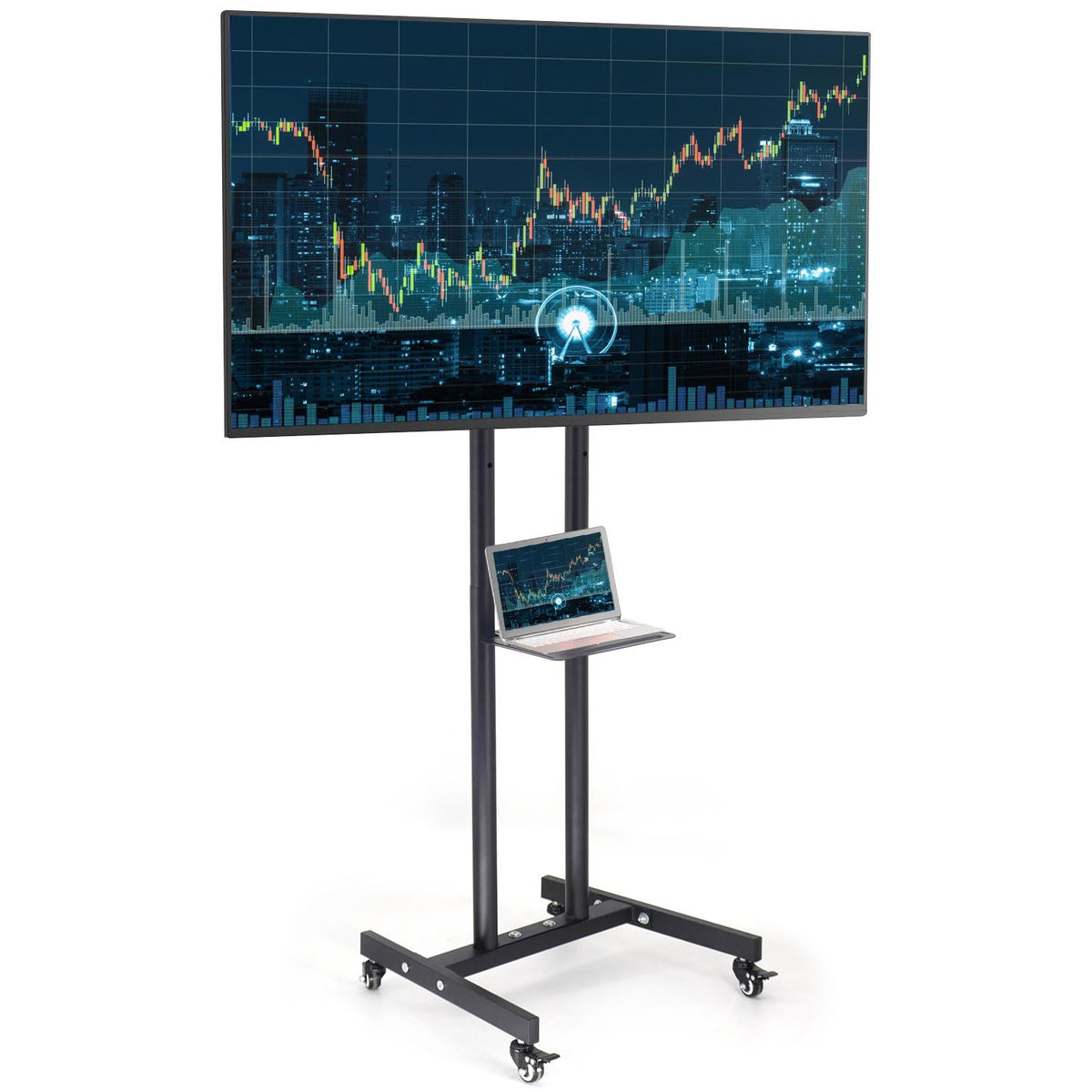LETTURE Soporte TV Móvil con Ruedas para 32-55 Pulgadas LCD LED, Soporte TV Pie Ajustable en Altura con Estante, Carro TV Suelo Alto Portátil, MAX 25kg VESA 400x400mm