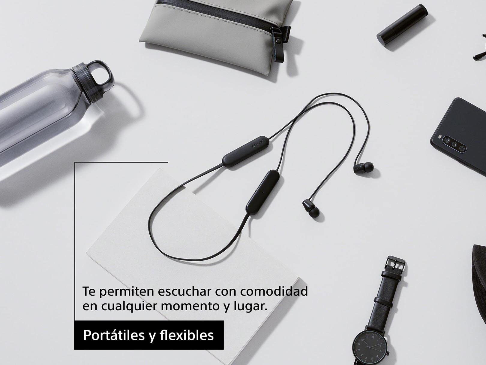 Sony WI-C100 - Audífonos inalámbricos intraauriculares con Banda para el Cuello y micrófono para Llamadas con Manos Libres, Negro, WIC100/B (Versión Nacional)