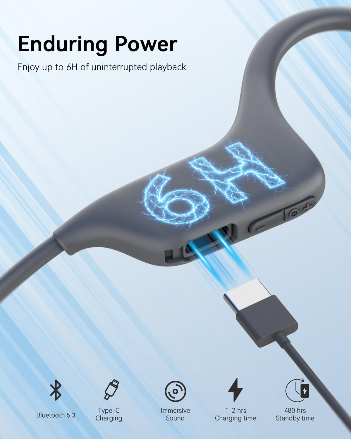 SANOTO Auriculares Conduccion Osea Bluetooth Auriculares Inalambricos Deportivos Impermeables IPX5, Auriculares Oseos Diseño Ultraligero para Ciclismo, Running e Fitness