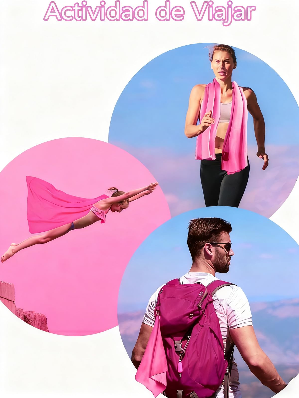 3 Toalla de Microfibra Deportiva,Súper Absorbente,Secado Rápido,Rosa Pálido