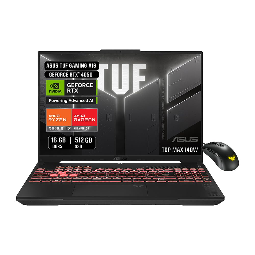 ASUS TUF Gaming A16 AMD Ryzen™ 7/ NVIDIA® GeForce RTX™ 4050/16GB/ 512 SSD FHD+ 16:10, 144Hz/ Wi-Fi 6 + Bluetooth® 5.3/ Garantía y Servicio con la Marca en México