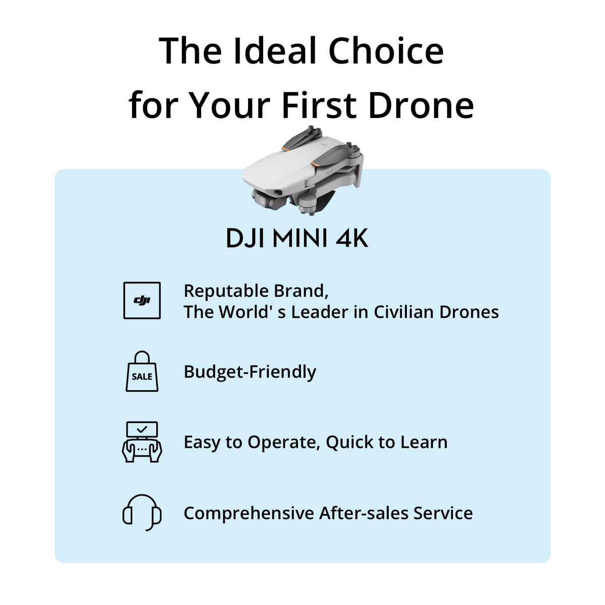 DJI Mini 4K, dron con cámara 4K UHD para adultos, menos 249 g, estabilización de cardán 3 ejes, transmisión video de 10 km, retorno automático, resistencia al viento, 1 batería para un tiempo