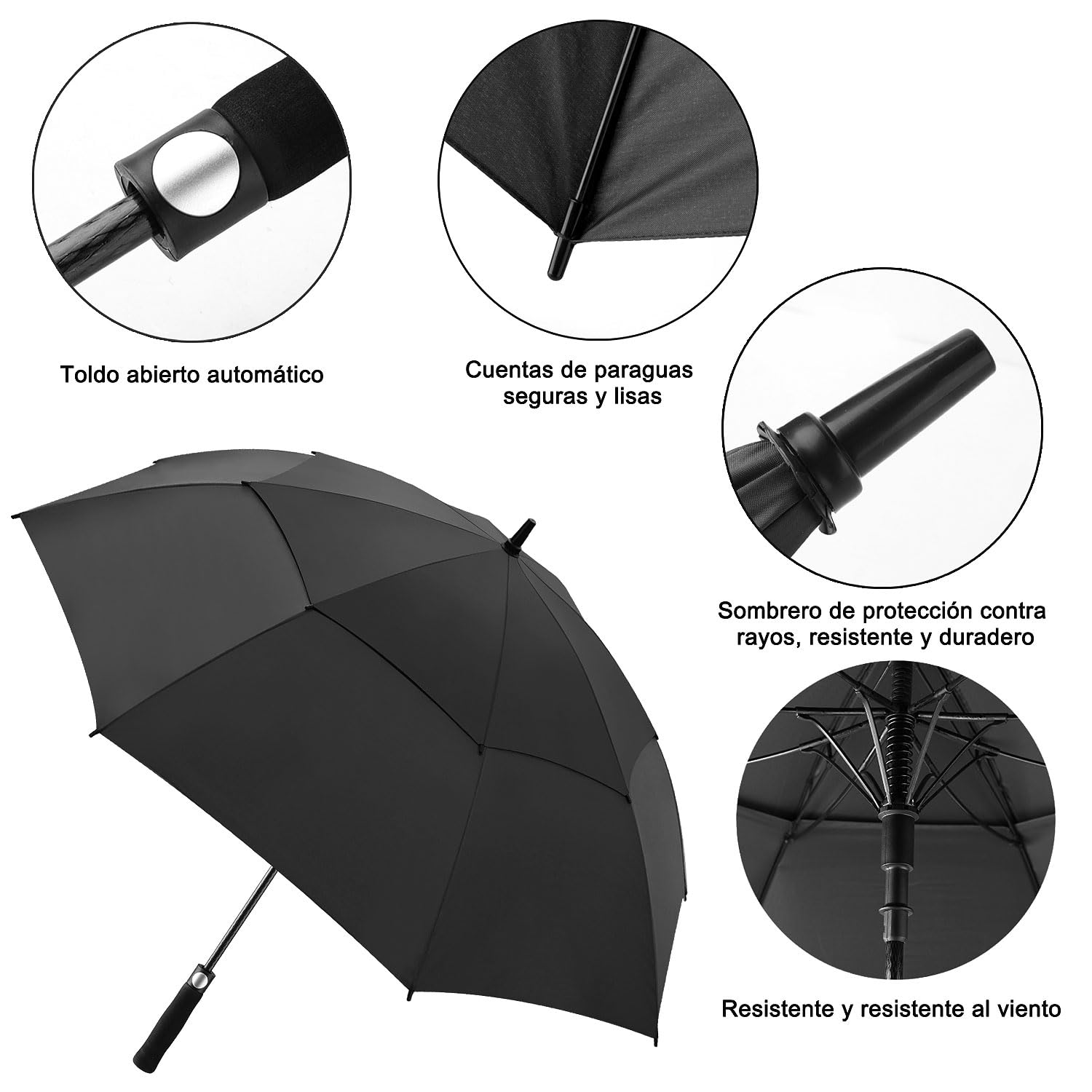 Paraguas de Golf Extra Grandes,Paraguas de Golf Pro-Line de Gran Tamaño con Doble Toldo Ventilado a Prueba de Viento Impermeable para Hombres y Mujeres (Negro)