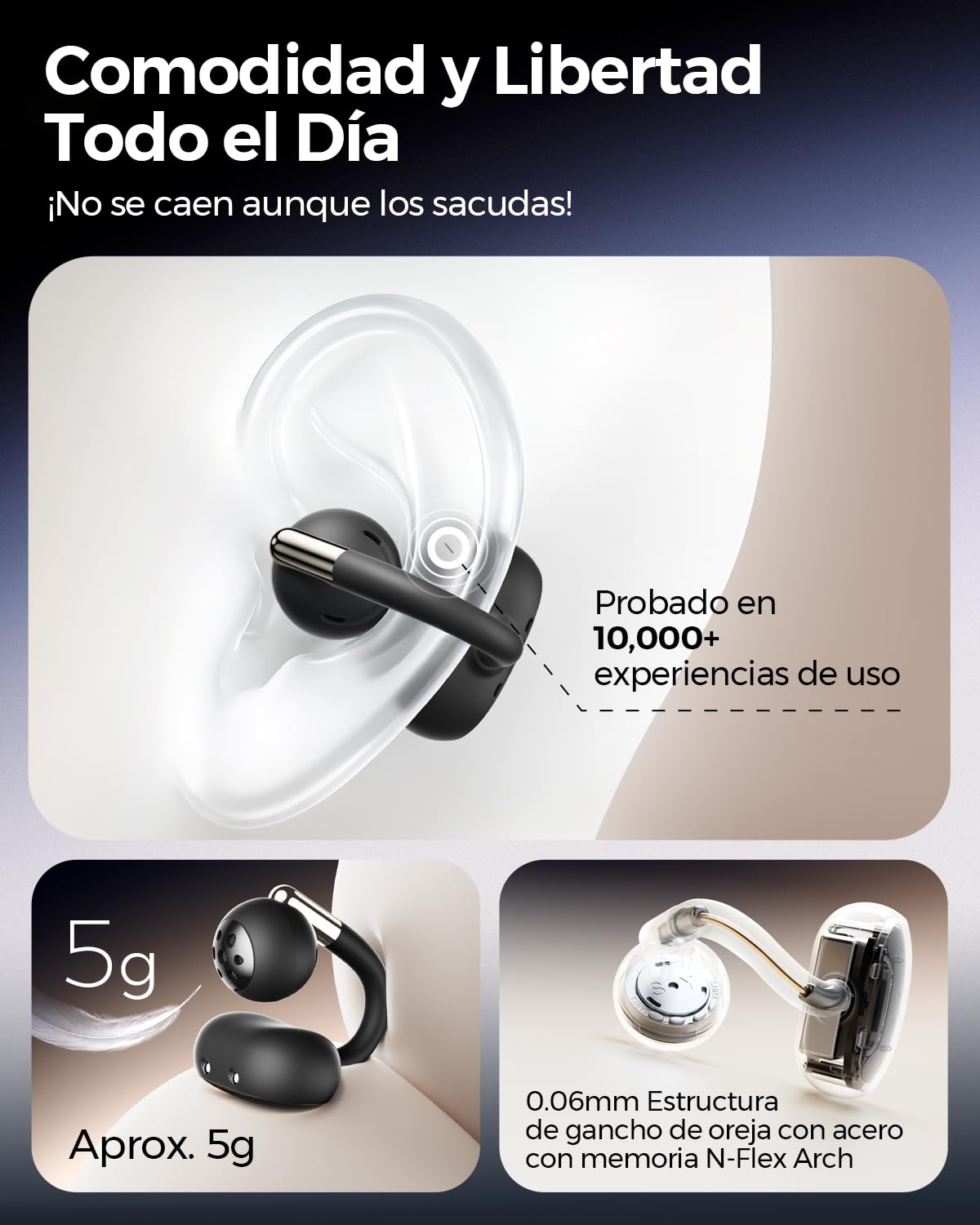SoundPEATS Clip1 Audífonos Open-Ear Cómodos y Estables, Dolby Audio