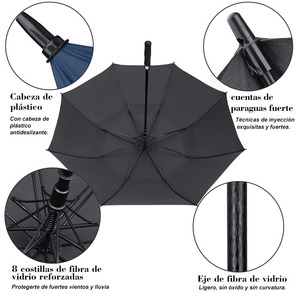 EMAGIE Paraguas de Golf Sombrilla Grande con Protección UV Paraguas de Golf Pro-Line Resistente al Viento Paraguas Grande con Construcción de Fibra de Vidrio Sombrilla Ligero Resistente al Agua(Azul)