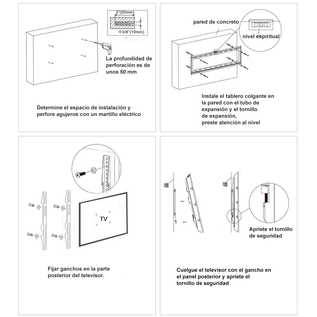 Salandens Soporte TV Universal, Soporte para Pantallas de LED y LCD de 26 a 65 Pulgadas, Soporta hasta 50 kg, Acero Súper Reforzado, Máx VESA 400x400 mm