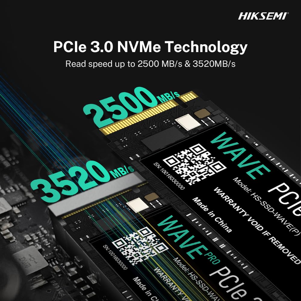 HIKSEMI Wave(P) SSD 512GB, PCIe 3.0x4 NVMe M.2 2280, Velocidad de Lectura: 2,500MB/s, Escritura: 1,025MB/s, 3D NAND