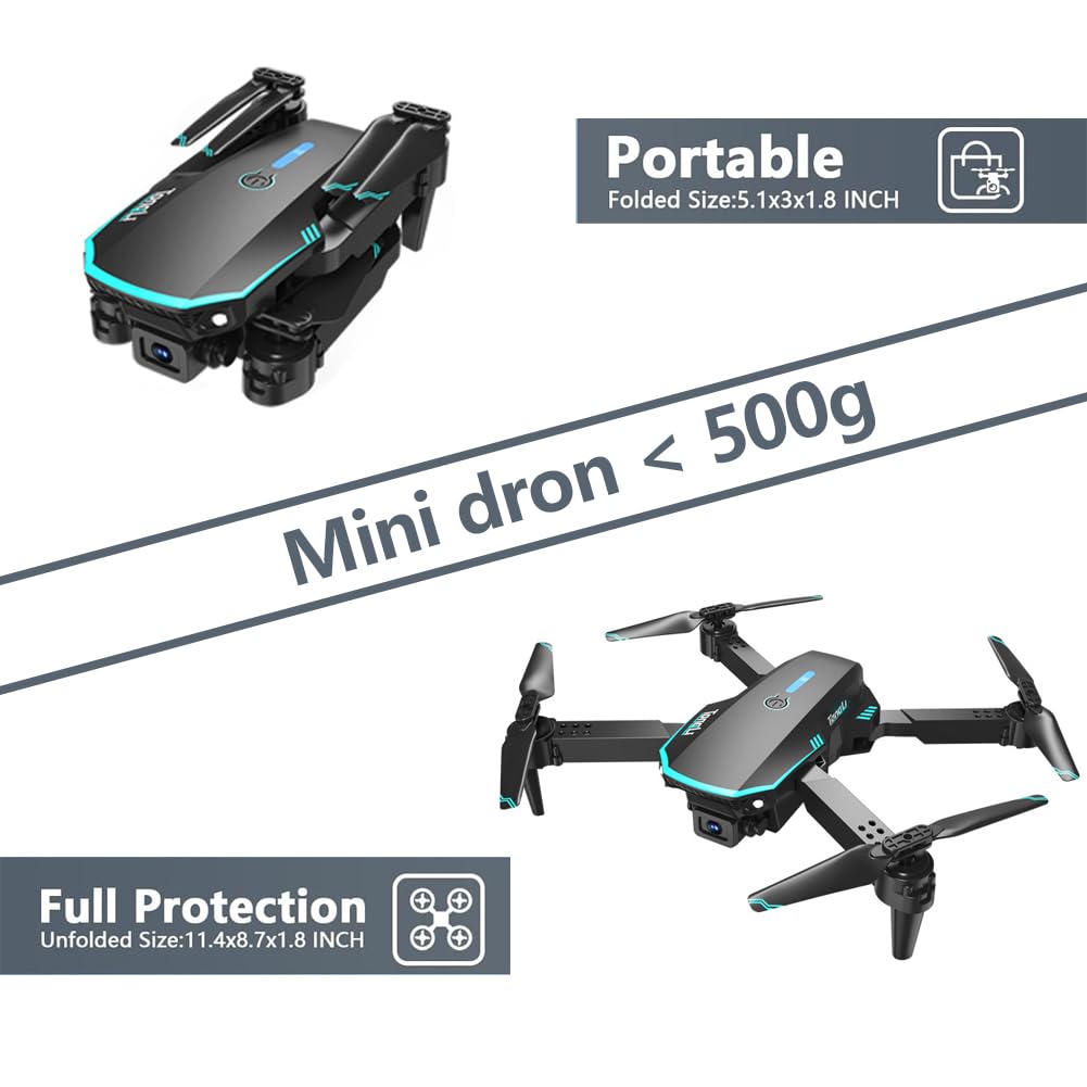 Dron con Cámara Dual, 360° Adjustable Eléctricamente Mini Drone para Principiantes, Drones con Cámara RC FPV WIFI 4k Cuadricóptero, Vuelo por Puntos de Referencia, Auto-Seguimiento, Giro 3D, Inicio con una Tecla, 3 Velocidades, 3 Baterías y Bolsa Portátil