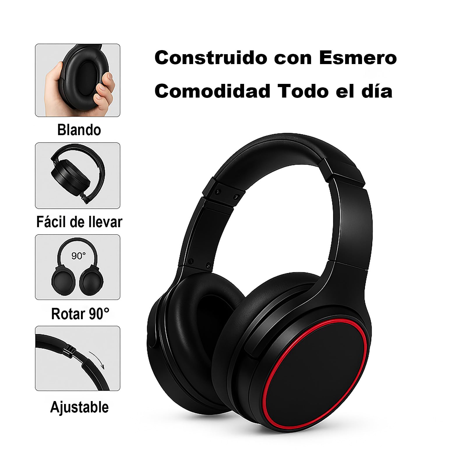 JSHIB Audifonos Inalambricos Diadema con Micrófono | 40H Batería | Sonido Hi-Res | Diadema Ajustable y Cómoda para Trabajo, Viajes y Gaming