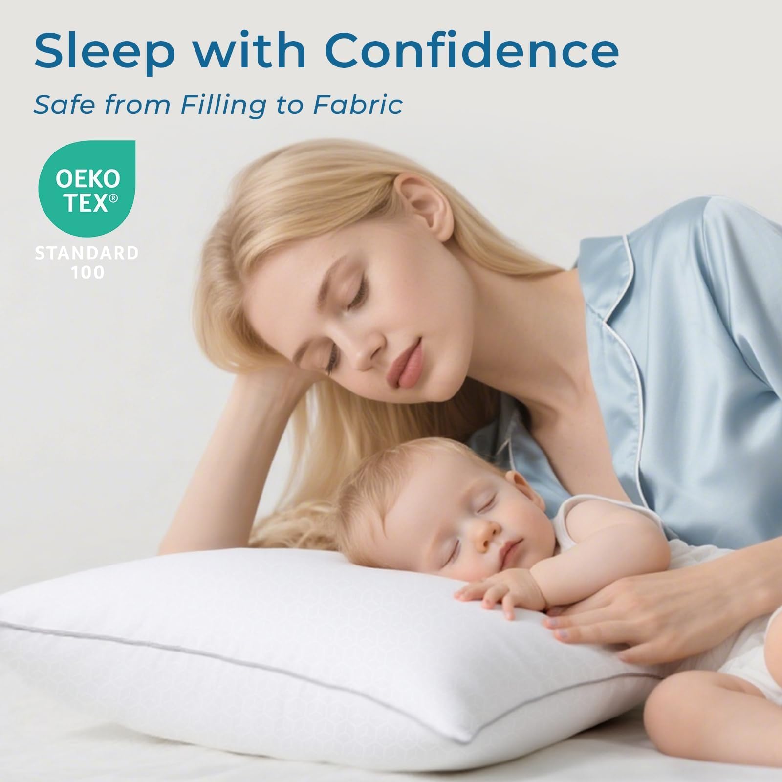 Sasttie Almohadas Tamaño Estándar Juego de 4, Almohadas de Cama para Todo Tipo de Durmientes, Relleno Alternativo Certificado Oeko-Tex, Calidad Hotelera y Lavables a Máquina