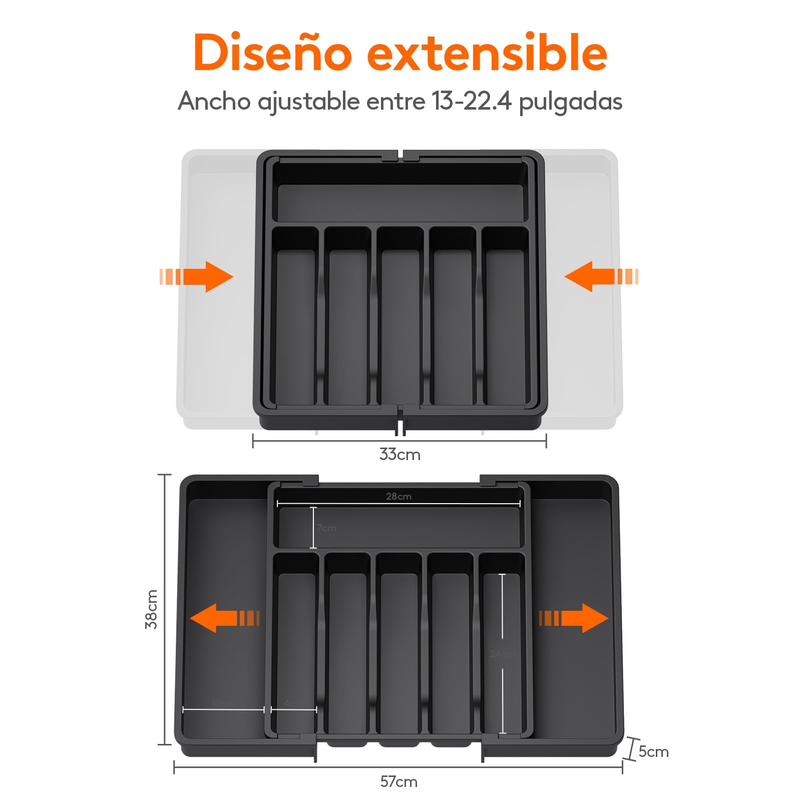 Lifewit Organizador de Cubiertos, Bandeja para Cubiertos Extensible, Cubertero para Cajón para Menaje, Organizador de Cubertería Ajustable y Compacto para Cucharas Tenedores Cuchillos, Grande, Negro