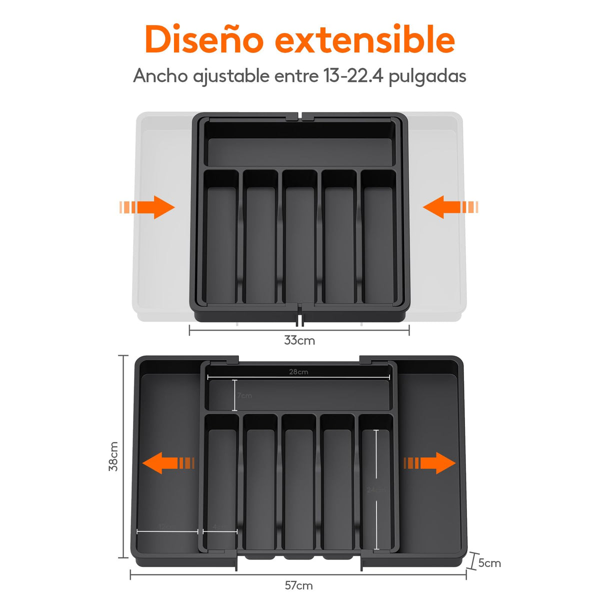Lifewit Organizador de Cubiertos, Bandeja para Cubiertos Extensible, Cubertero para Cajón para Menaje, Organizador de Cubertería Ajustable y Compacto para Cucharas Tenedores Cuchillos, Grande, Negro