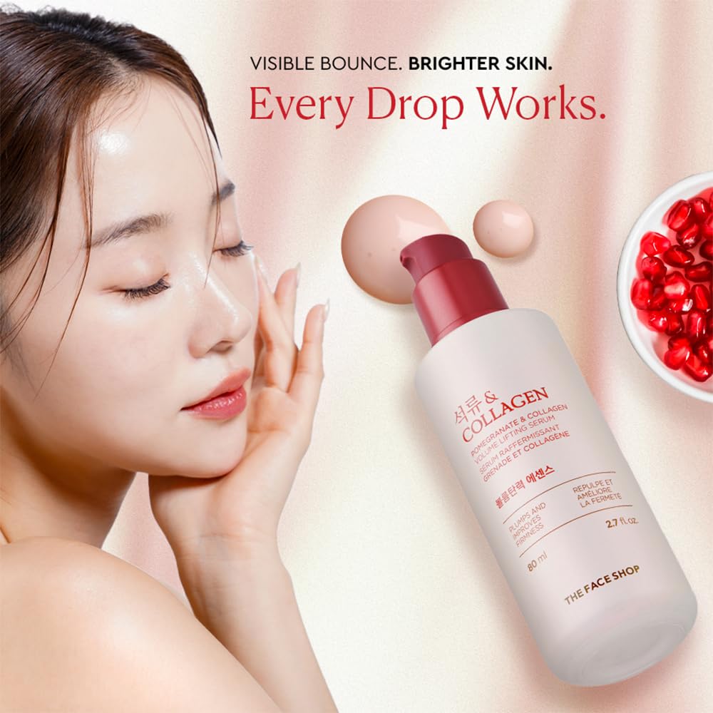 The Face Shop Pomegranate & Collagen - Serúm Facial de Granada y Colágeno, 80 ml - Serum reafirmante con efecto lifting y glow - K-beauty coreano original para máxima elasticidad y firmeza
