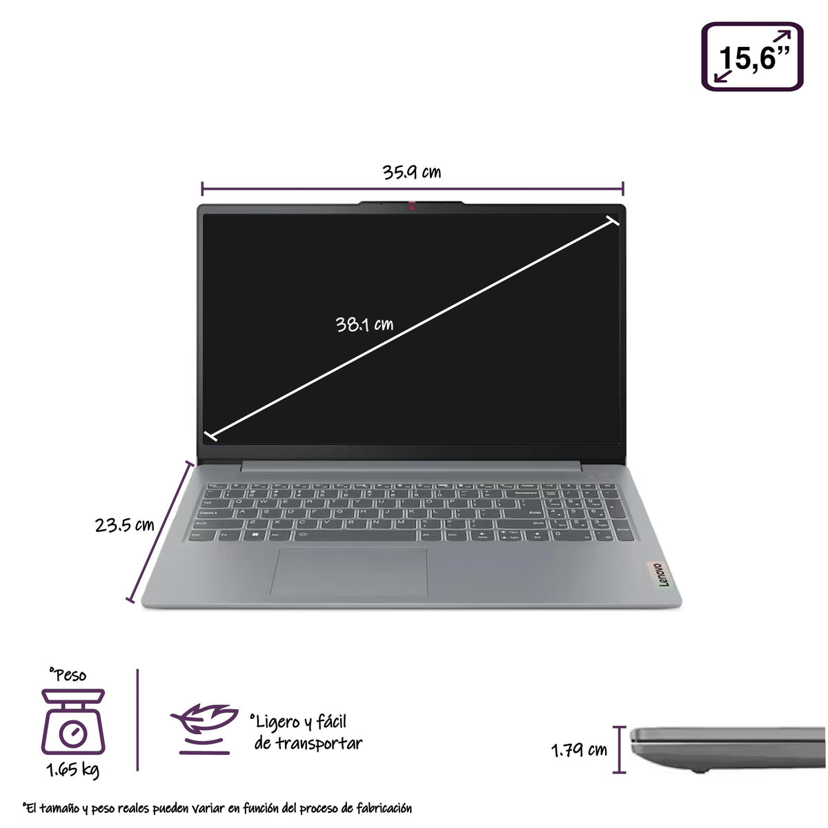Laptop Lenovo Slim 3i 82XB00C2US Core i3 8GB 128GB 15.6" Gris
