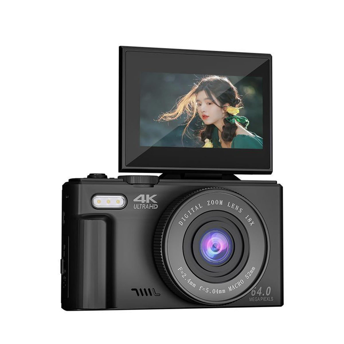 Cámara Digital Retro de 64MP, Cámara de Vlogging Vintage 4K UHD con Zoom de 18X, Enfoque Automático, Pantalla Abatible de 3 Pulgadas para Vlogging de Fotografía de Viajes (Negro)