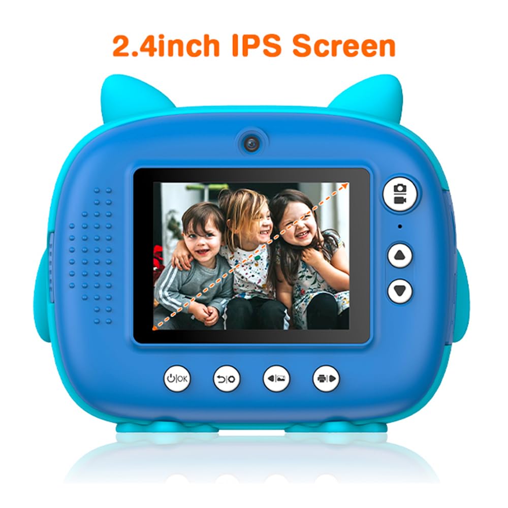 Daconovo Linda cámara instantánea para niños de 2.5K Cámara digital para niños de 12MP Cámara de impresión instantánea para niños con pantalla IPS de 2.4 pulgadas Zoom digital de 10X filtros Grabadora
