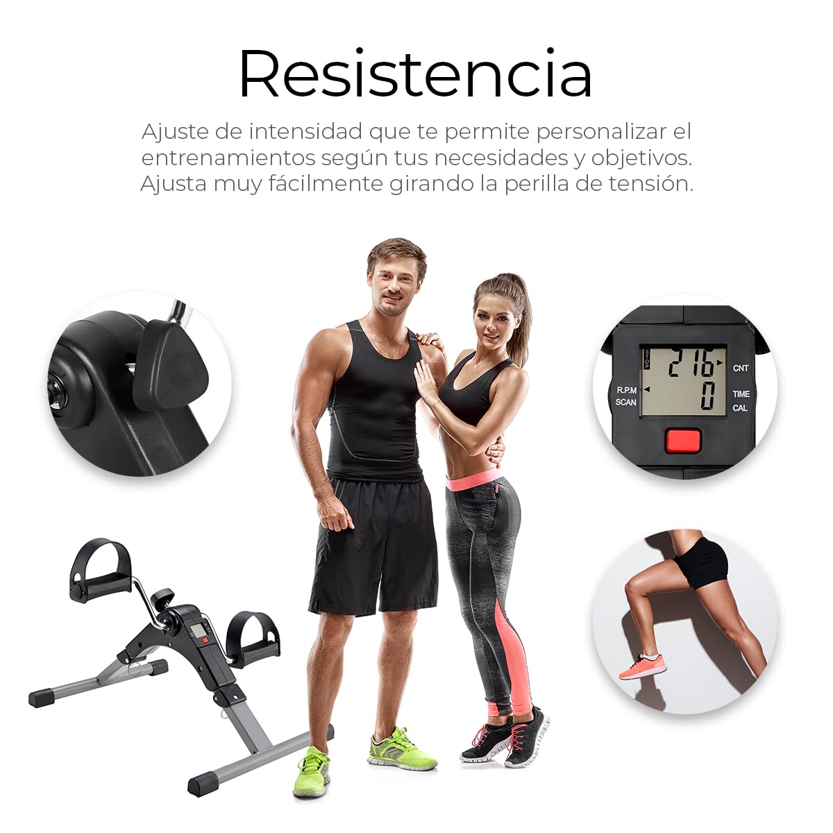 Raganet, Ejercitador de Pedal Fitness, Bicicleta Estática para Entrenamiento de Piernas plegable con Pantalla LED y Resistencia Ajustable, Uso Profesional o del Hogar, Rehabilitación y fortalecimiento