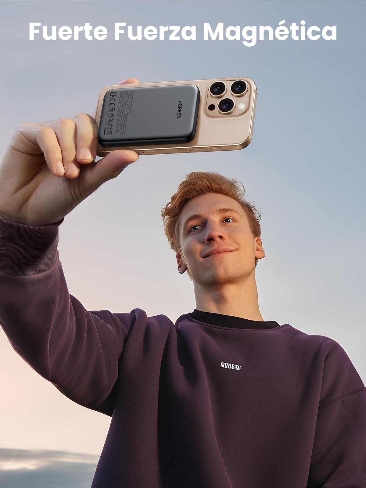 UGREEN 5000mAh Power Bank Inalámbrico 15W, USB C Cargador Portátil Magnético Carga Rápida, Powerbank Batería Externa Compatible con iPhone 16/15/14 Series, Galaxy, Xiaomi, iPad, Negro