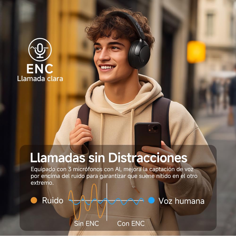 QCY H3 Pro Audífonos Inalámbricos Bluetooth 5.4, Híbridos Cancelación Ruido Activa hasta 99.6%, LDCA Hi-Res Audio, Diadema Plegables Auriculares Over-Ear con Microfono, Carga Rápida de 10 Minutos