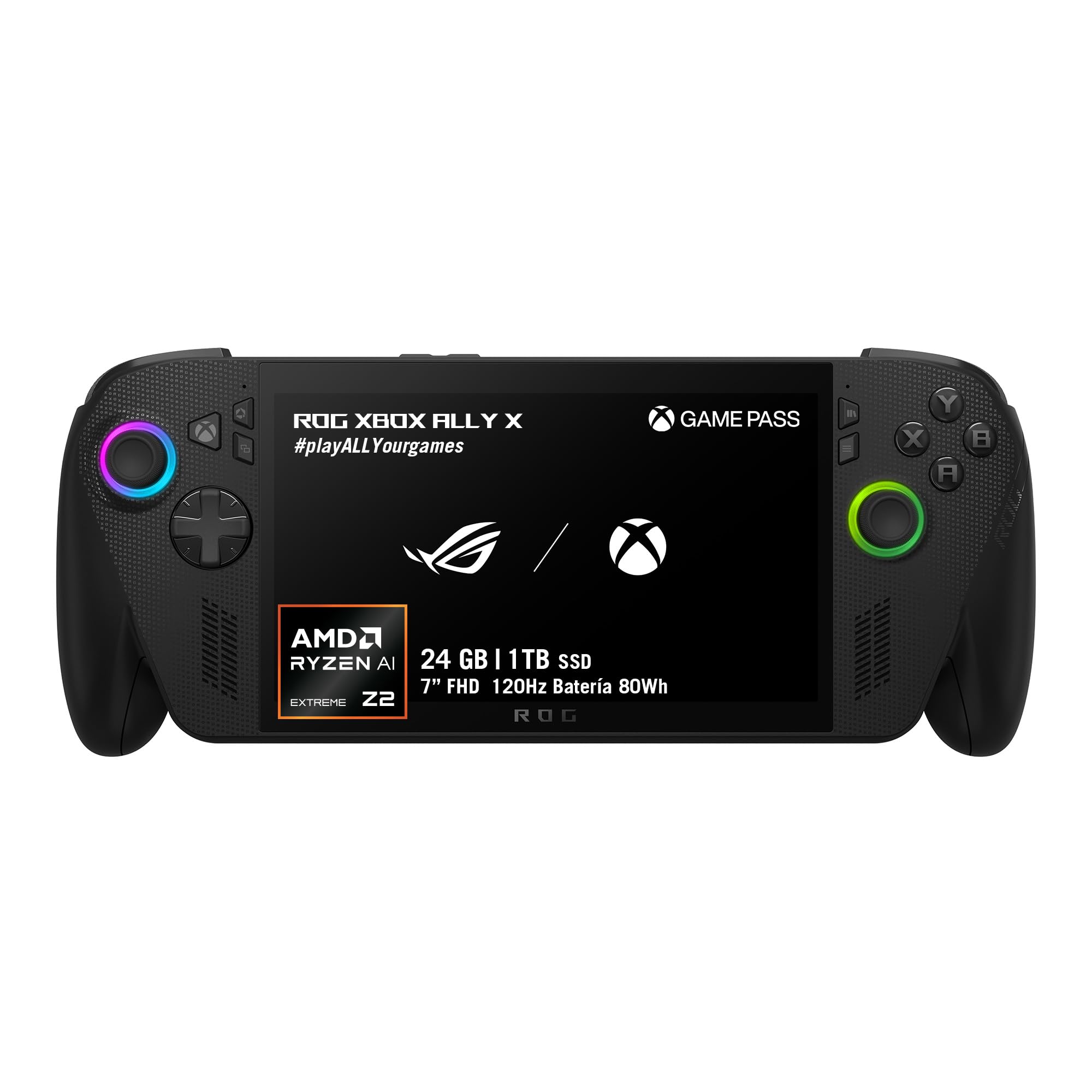 ASUS ROG XBOX Ally X/AMD Ryzen™ AI Z2 Extreme/AMD Radeon™ Graphics/RAM 24GB, 1TB SSD/FHD 16:9, 120Hz/ Wi-Fi 6E+ Bluetooth® 5.2/ Garantía y Servicio con la Marca en México