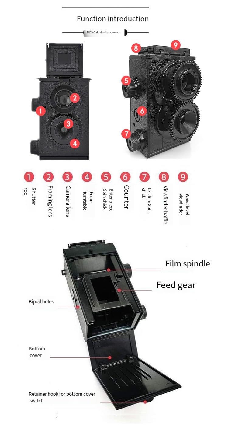 Helilyco para cámara réflex clásica de 35 mm, para cámara compacta portátil vintage para fotografía de película 135, cuerpo ABS con manual para enfoque, negro