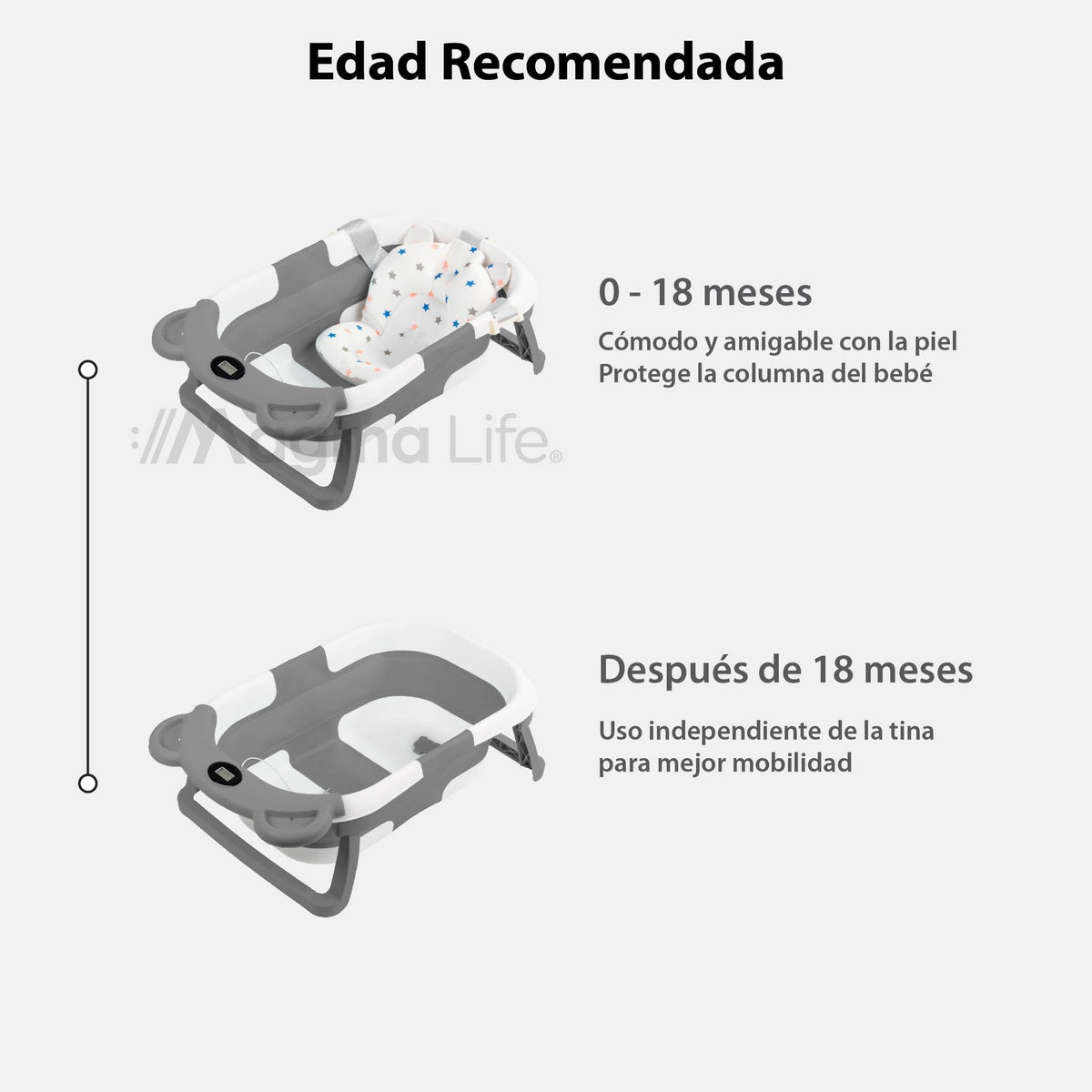 Bebbly Bañera para Bebé: Moderna Tina de Baño Plegable para Bebé, con Sensor de Temperatura y Cojín Antideslizante, Segura para Bebé Recién Nacido a 12 meses. ¡Garantiza Tranquilidad y Practicidad para tu Bebé! (Gris)