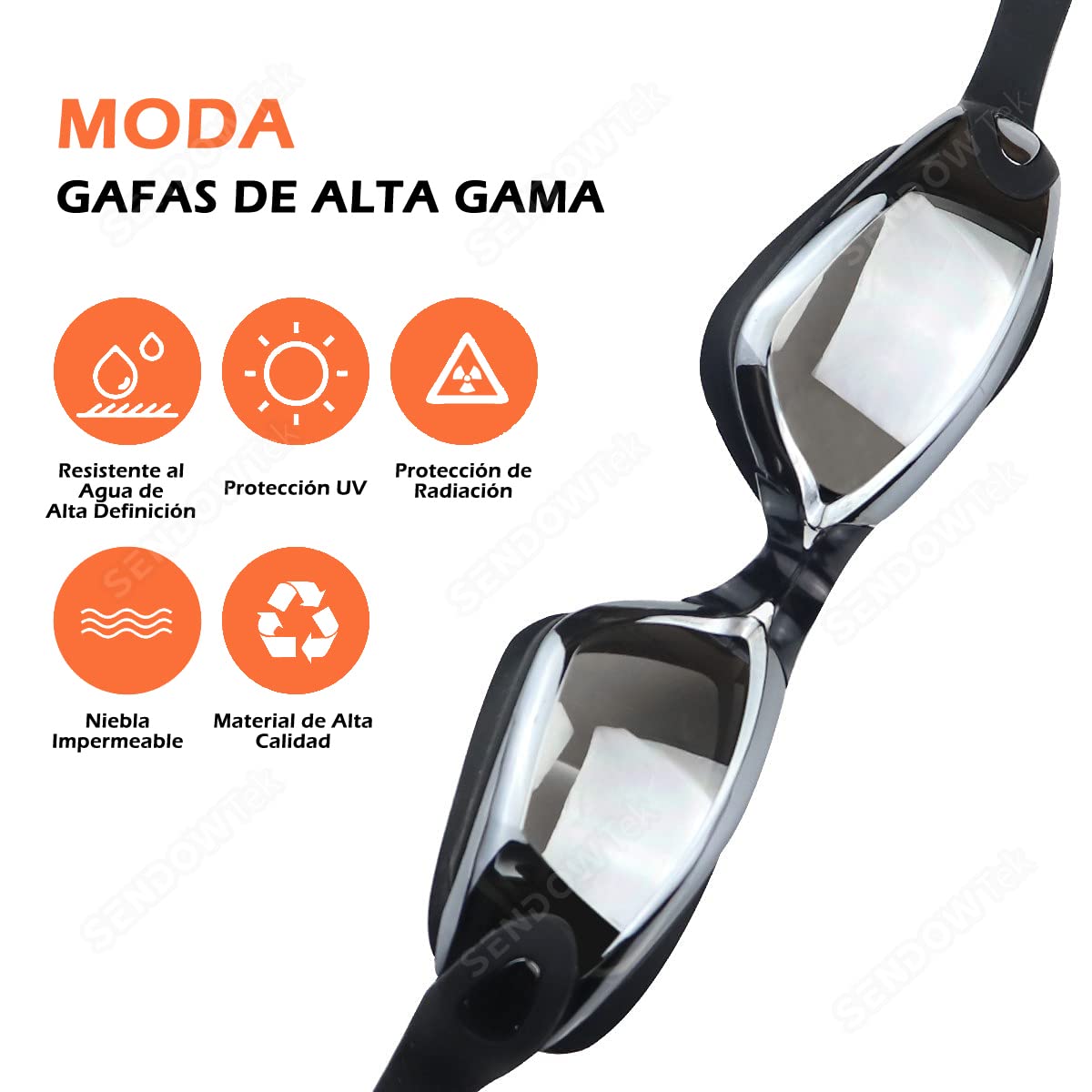 Sendowtek Gafas de Natación 5 en 1 Anteojos de Natación Incluye Gafas con Protección UV Lentes, Gorro de Natación, Auriculares y Clips para la Nariz, Bolsa de Natación para Hombres, Mujeres y Niños