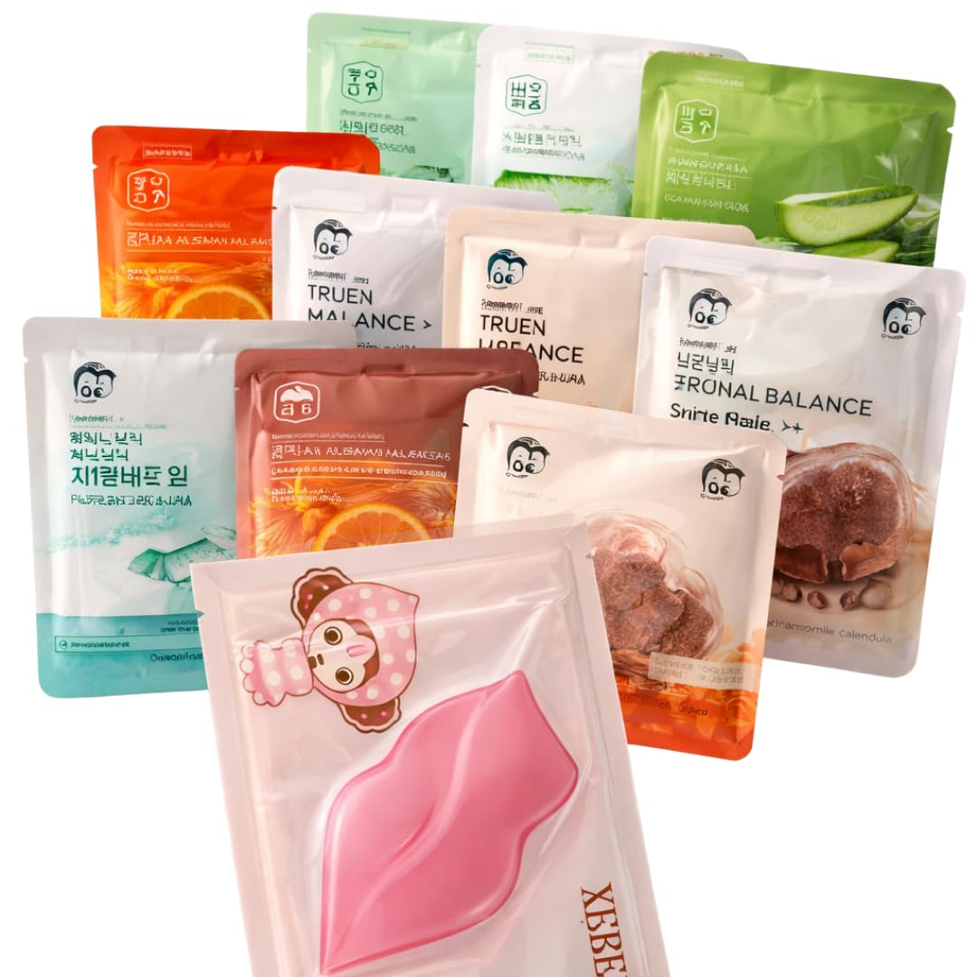 Paquete de 15 mascarillas coreanas faciales gran variedad rejuvenecedoras con múltiples beneficios para tu piel + REGALO 1 mascarilla de labios