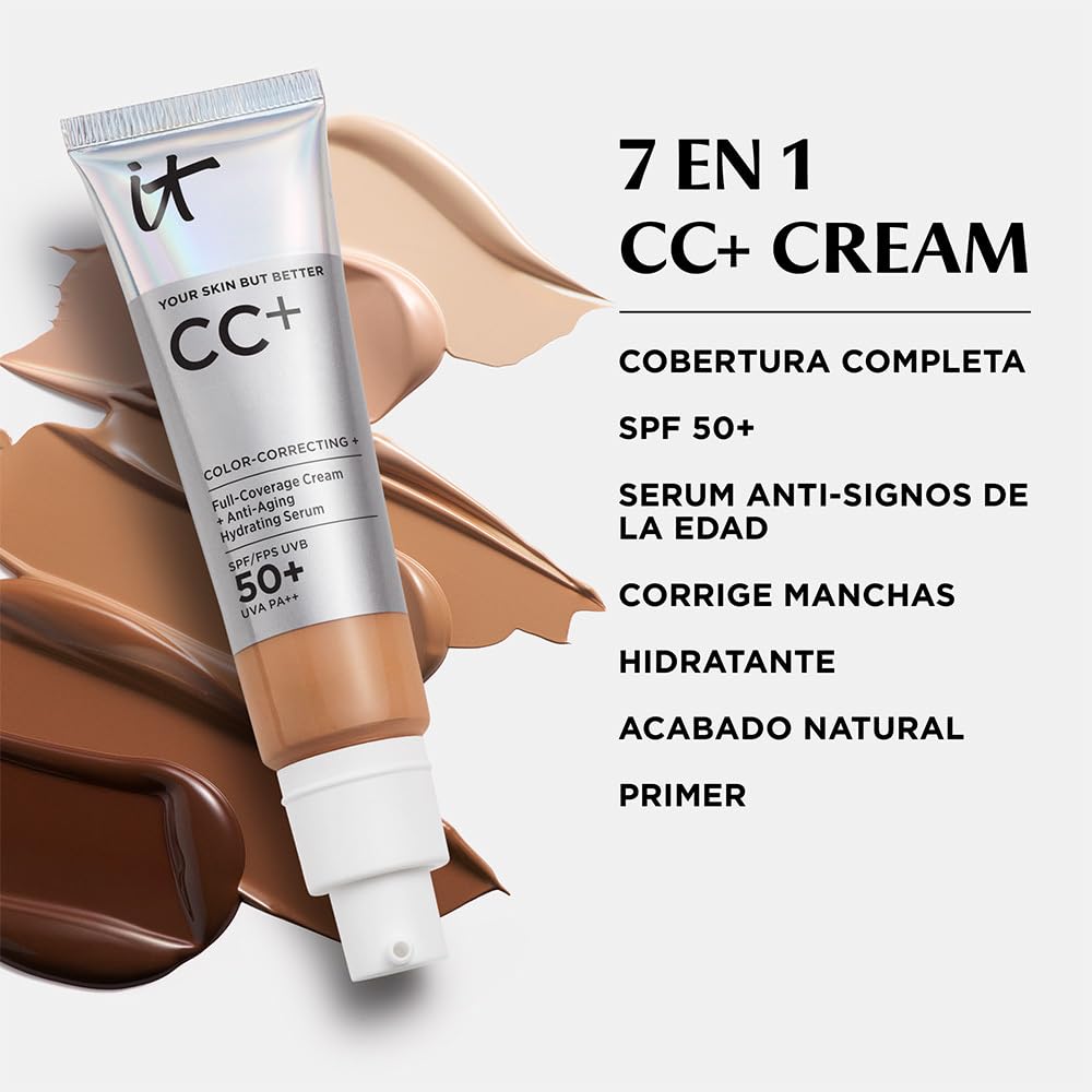 It Cosmetics CC+ Cream FPS 50 Light Medium, base de maquillaje con FPS 50, 32 ml