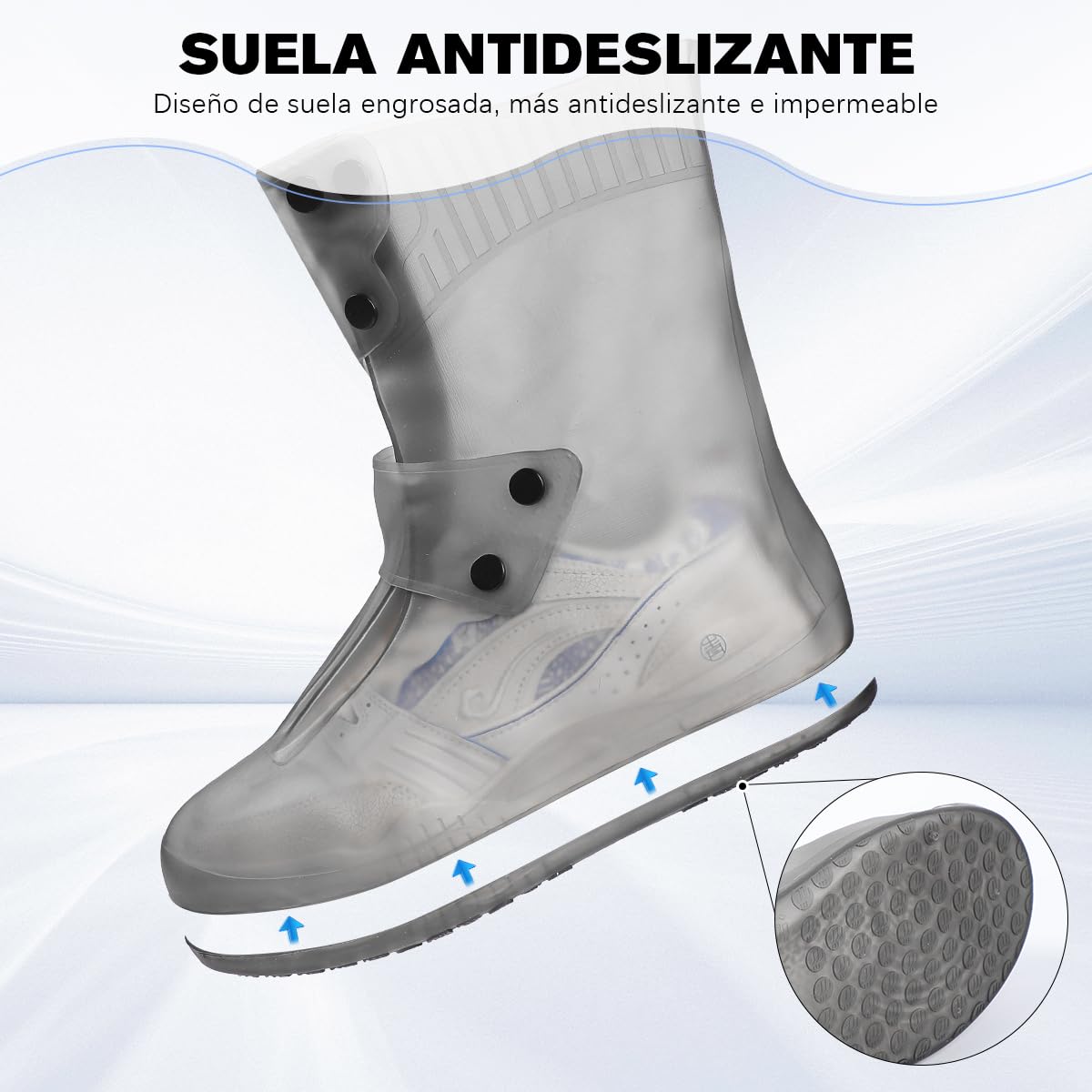 Cubre Zapatos Impermeable, Cubrezapatos Impermeable silicona antideslizante, Reutilizables y plegables, Se pueden usar en climas lluviosos y nevados, Adecuadas para hombres y mujeres. (M （Gris）)