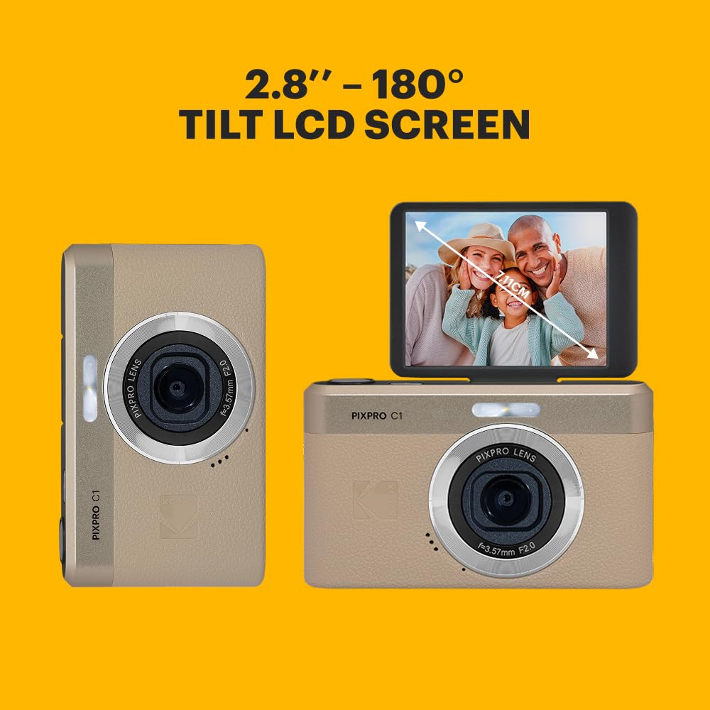 Kodak PIXPRO C1 Cámara Digital con Zoom amigable – 13 MP, Punto Compacto y Disparo con visualización LCD abatible de 2.8 Pulgadas y 180 °, diseño Retro clásico con Zoom 4X y Video Full HD 1080P para