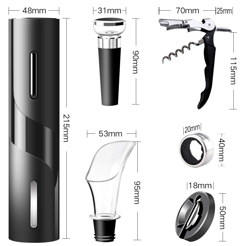 Sacacorchos Eléctrico de Vinos 6 En 1 AutomáTico de Abridor de Vino Eléctrico de Botella de Vino y Accesorios de Acero Inoxidable con Cortador de LáMinas Juego de Abridor de Eléctrico para Vino Cava