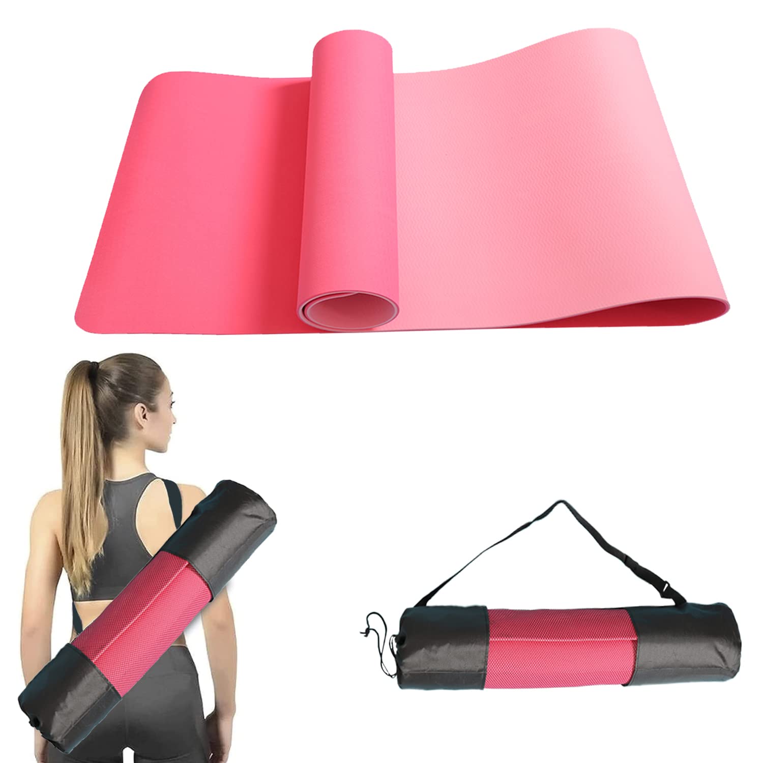 MUZENS Tapete para Yoga/Pilates y Deportes, Esterilla Yoga Antideslizante con Bolsa y Correa para Llevar al Hombro, Esterilla de Gimnasia Acolchada para Ejercicio Fitness 183x 61x 0.6cm