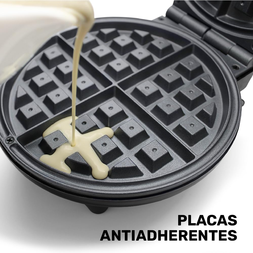 TAURUS BÉLGICA | Wafflera antiadherente | Negra | Waffles de 16 cm de diámetro | Indicadores luminosos| Frío al tacto
