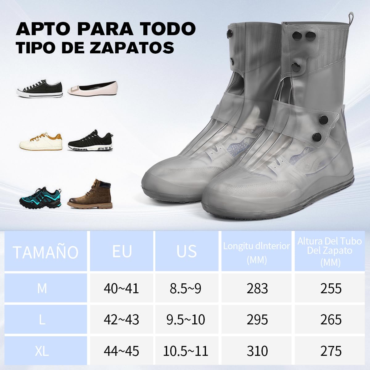 Cubre Zapatos Impermeable, Cubrezapatos Impermeable silicona antideslizante, Reutilizables y plegables, Se pueden usar en climas lluviosos y nevados, Adecuadas para hombres y mujeres. (M （Gris）)